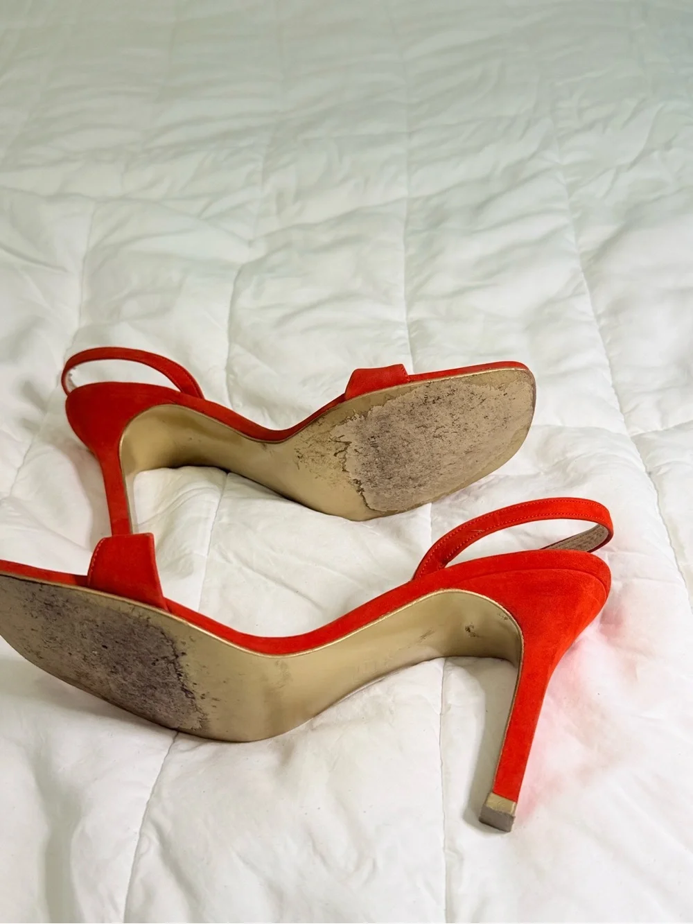 Charles Jourdan Orange-Red Suede Slingback Heels